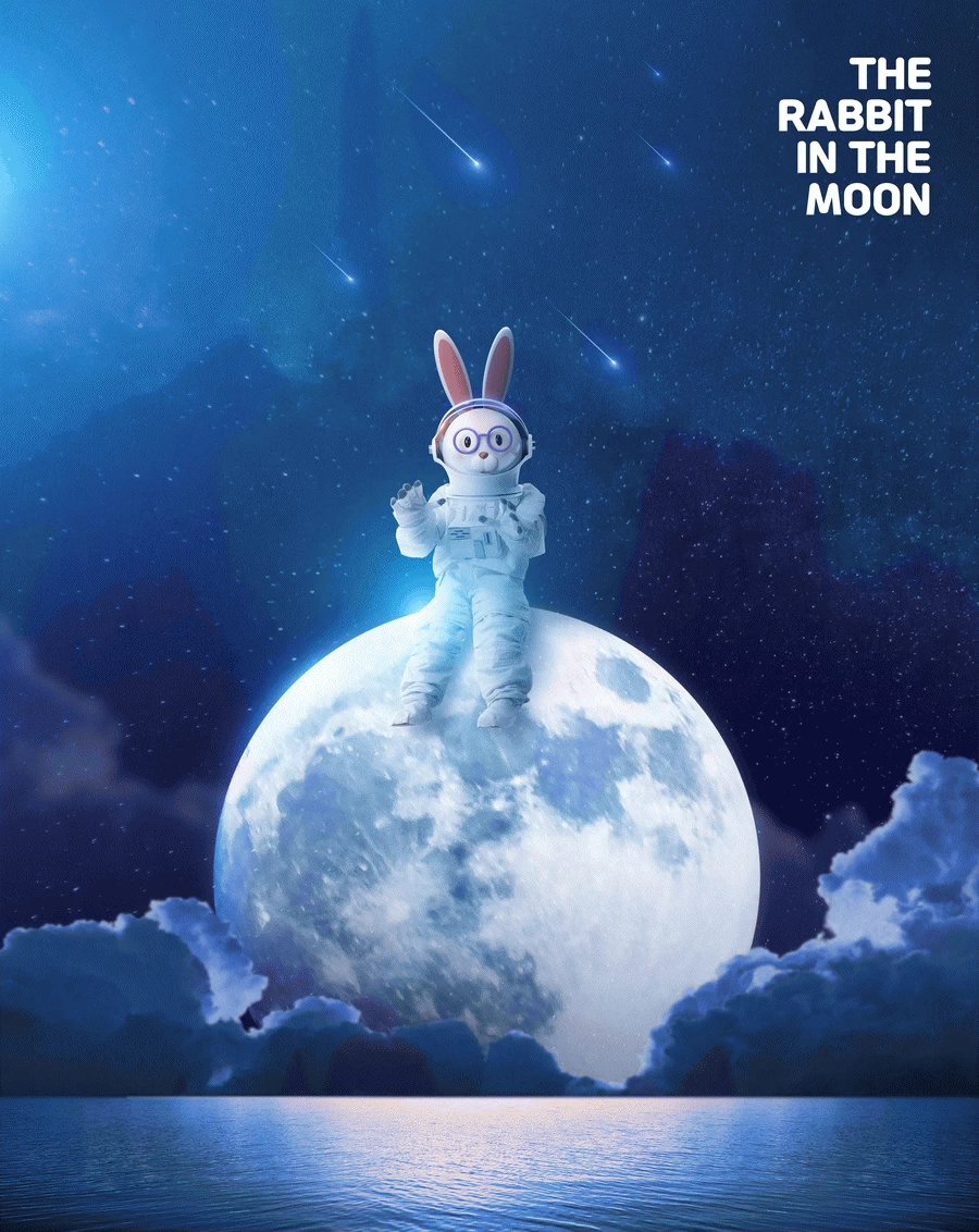 卡通趣味兔年宇航员宇宙星球兔子主视觉KV海报PSD分层设计素材【012】